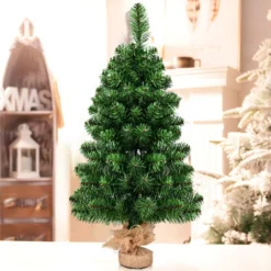 COSTWAY 90cm Künstlicher Weihnachtsbaum, Tannenbaum Mit Zementbasis, Christbaum PVC Nadeln, Kunstbaum Weihnachten Ideal Für Zuhause, Büro, Geschäfte Und Hotels, Grün