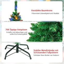 COSTWAY 200cm Bleistift Weihnachtsbaum Mit Mehrfarbigen LED-Leuchten, Künstlicher Tannenbaum Mit Klappsystem Und Metallständer, Christbaum PVC Nadeln, Kunstbaum Weihnachten Grün -Künstliche Weihnachtsbäume das Geschäft f5b7f5c5b4d764404d4fd32abdfb72f6