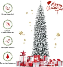 COSTWAY 225cm Bleistift Weihnachtsbaum Mit Schnee, Künstlicher Tannenbaum Mit Metallständer, Christbaum PVC Nadeln, Kunstbaum Weihnachten Klappsystem Grün -Künstliche Weihnachtsbäume das Geschäft f629b16c9c96ce4d7e9791e6fcae4241