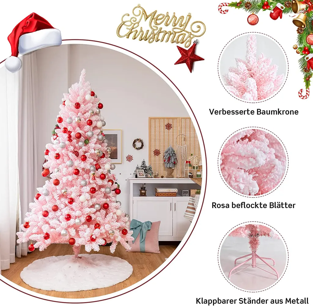 COSTWAY 180cm Verschneiter Weihnachtsbaum Rosa, Künstlicher Weihnachtsbaum Mit 920 Zweigen, Metallständer, Kiefernbaum Für Zuhause, Büro, Einkaufszentrum 2 COSTWAY 180cm Verschneiter Weihnachtsbaum Rosa, Künstlicher Weihnachtsbaum Mit 920 Zweigen, Metallständer, Kiefernbaum Für Zuhause, Büro, Einkaufszentrum – Bild 2