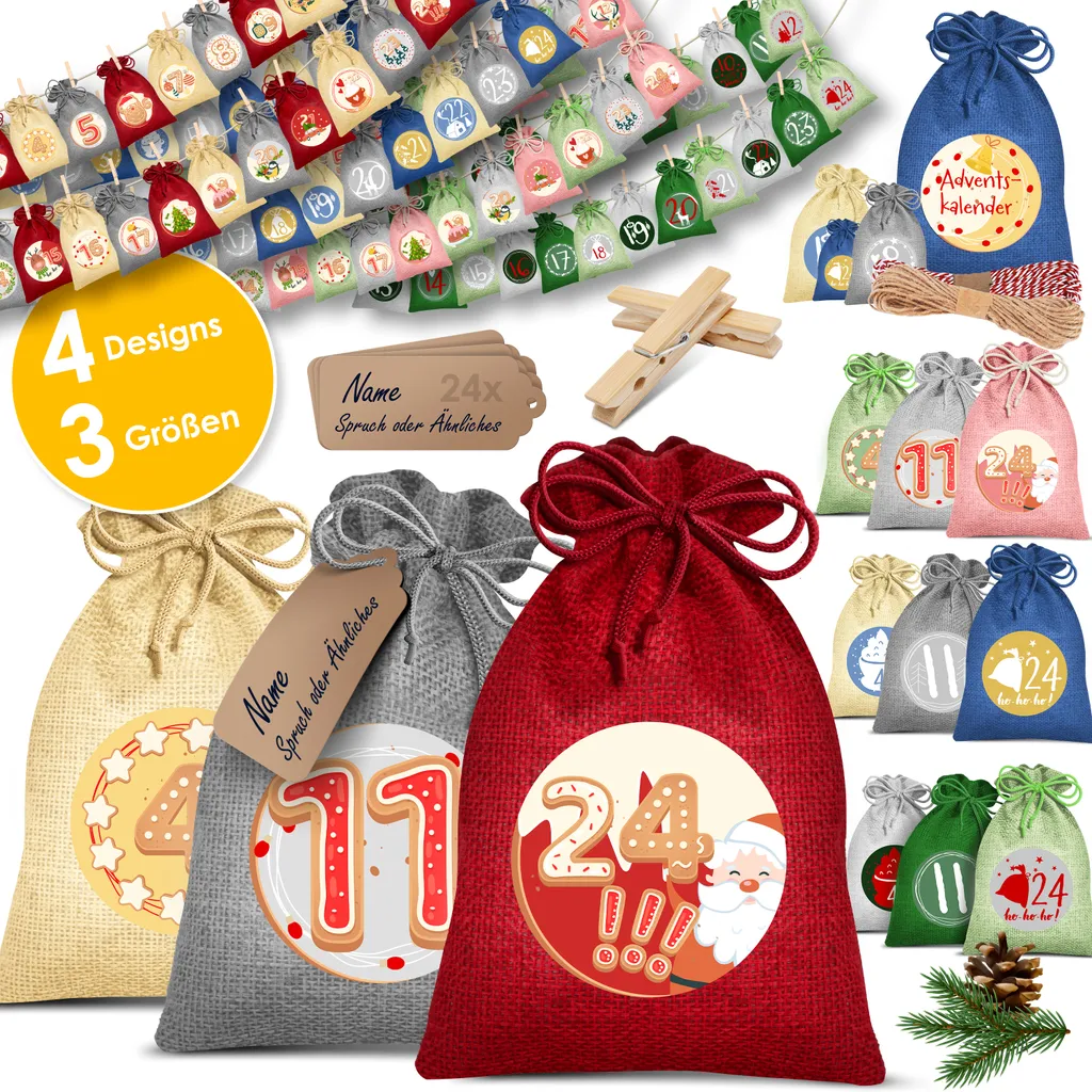 KESSER® Adventskalender Zum Befüllen 24 Jutebeutel Gedruckte Stoffbeutel Kinder Weihnachtskalender Zum Selber Befüllen Inkl.. 24x Schildchen + 1 Großer Aufbewahrungsbeutel Stoff, Farbe:Rot, Größe:20x12cm 1 KESSER® Adventskalender Zum Befüllen 24 Jutebeutel Gedruckte Stoffbeutel Kinder Weihnachtskalender Zum Selber Befüllen Inkl.. 24x Schildchen + 1 Großer Aufbewahrungsbeutel Stoff, Farbe:Rot, Größe:20x12cm