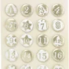 Folia Adventskalender-Buttons PERLMUTT Aus Blech 1 - 24 Weiß / Gold