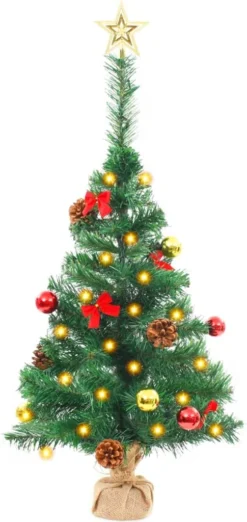 VidaXL Künstlicher Weihnachtsbaum Mit Kugeln Und LEDs Grün 64 Cm