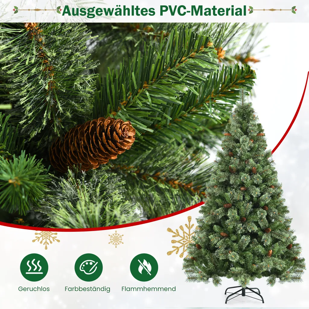 COSTWAY 180cm Weihnachtsbaum Künstlich, Christbaum Mit Metallständer & 61 Tannenzapfen & 878 Spitzen, Tannenbaum Schnellaufbau Klappsystem, Für Zuhause, Büro & Außenbereich, PVC, Grün 4 COSTWAY 180cm Weihnachtsbaum Künstlich, Christbaum Mit Metallständer & 61 Tannenzapfen & 878 Spitzen, Tannenbaum Schnellaufbau Klappsystem, Für Zuhause, Büro & Außenbereich, PVC, Grün – Bild 4