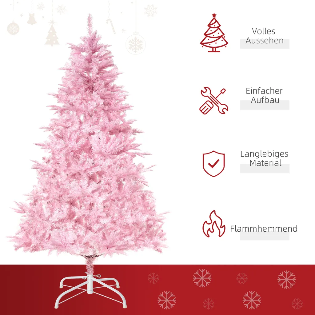 HOMCOM Künstlicher Weihnachtsbaum 1,5 M Christbaum Mit Abnehmbarer Und Faltbarer Basis Tannenbaum Einfacher Aufbau 576 Äste Flammhemmend Automatisch PVC Rosa Ø75 X 150 Cm 3 HOMCOM Künstlicher Weihnachtsbaum 1,5 M Christbaum Mit Abnehmbarer Und Faltbarer Basis Tannenbaum Einfacher Aufbau 576 Äste Flammhemmend Automatisch PVC Rosa Ø75 X 150 Cm – Bild 3