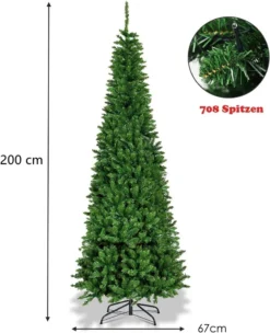 COSTWAY 200cm Bleistift Weihnachtsbaum Mit Mehrfarbigen LED-Leuchten, Künstlicher Tannenbaum Mit Klappsystem Und Metallständer, Christbaum PVC Nadeln, Kunstbaum Weihnachten Grün -Künstliche Weihnachtsbäume das Geschäft ffc009b1dc6933c757954ef38bf07354